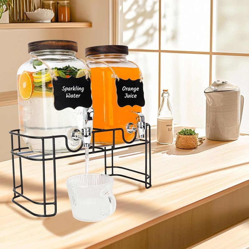Waymind 1 Gallon Glass Drink Dispensers with Wood Lid, 2 Pack Clear Beverage Dispenser with Stand and Spigot for Parties, Lemonade Dispenser with Markers and Chalkboard for BBQ, Picnic - Image 5